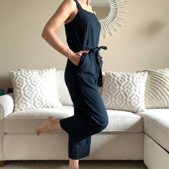 NEW INC Linen Jumpsuit in Navy Blue - Picture 3 of 11